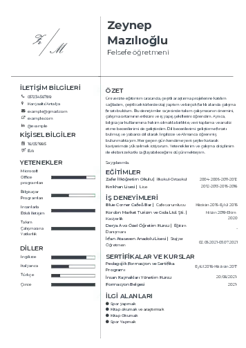Felsefe Öğretmeni CV Örnekleri cv indir